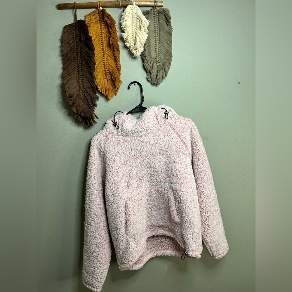 New Light Pink Hooded Sherpa Sweater